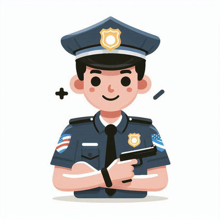Policeman holding a gun in his hand. Vector illustration.のイラスト素材