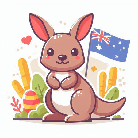 Cute kangaroo with flag of Australia. Vector illustration.のイラスト素材