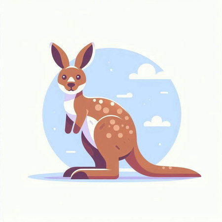 Kangaroo flat vector illustration. Cartoon kangaroo on white background.のイラスト素材