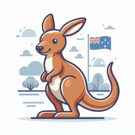 Kangaroo on the background of the flag of Australia. Vector illustrationのイラスト素材