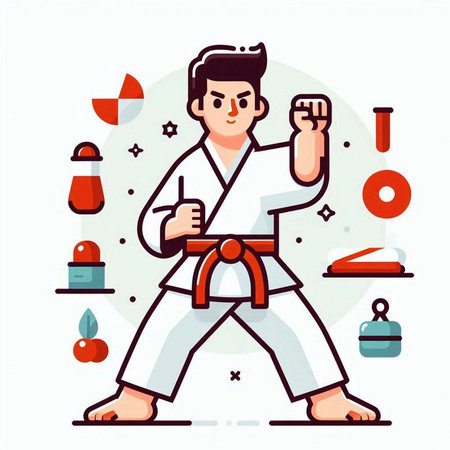 Karate man in kimono. Vector illustration in flat styleのイラスト素材