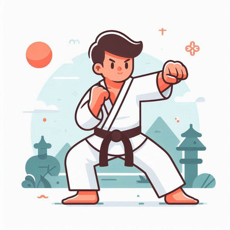 Karate boy in kimono. Vector illustration in flat styleのイラスト素材
