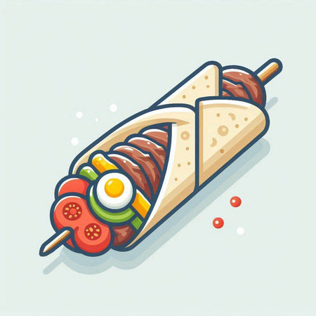 Cartoon fast food icon. Vector illustration of kebab.のイラスト素材