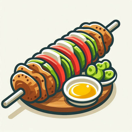 Shish kebab on skewers. Vector illustration of a skewer.のイラスト素材