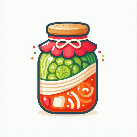Pickled cucumbers in a glass jar isolated on white background. Vector illustration.のイラスト素材