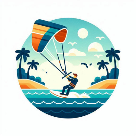 Kitesurfing. Water sport. Vector illustration in flat styleのイラスト素材