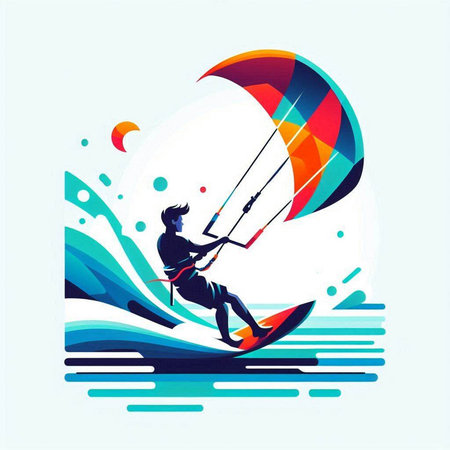 Kitesurfing. Silhouette of a kite surfer. Vector illustration.のイラスト素材