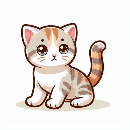 Cute little kitten sitting on a white background. Vector illustration.のイラスト素材