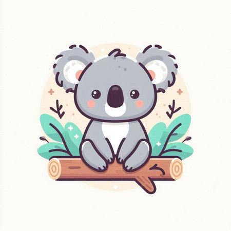 Cute koala bear sitting on a log. Vector illustration.のイラスト素材