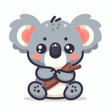 Cute koala holding a stick. Vector illustration in cartoon style.のイラスト素材