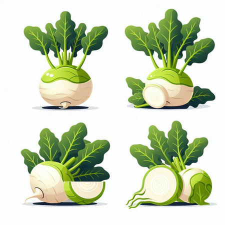 Set of fresh turnip isolated on white background. Vector illustration.のイラスト素材