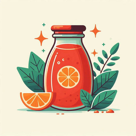 Orange juice in a glass jar. Vector illustration in flat style.のイラスト素材