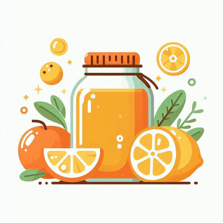 Orange juice in a glass jar. Vector illustration in flat style.のイラスト素材