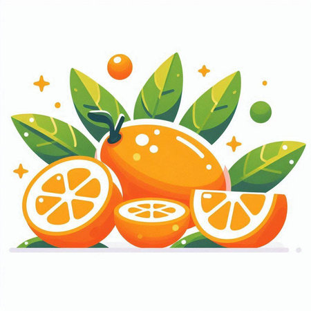 Orange fruit and leaves on a white background. Vector illustration. Eps 10のイラスト素材