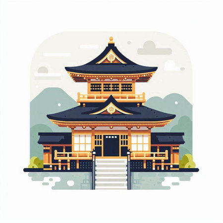 Buddhist temple in Japan. Vector illustration in flat style.のイラスト素材