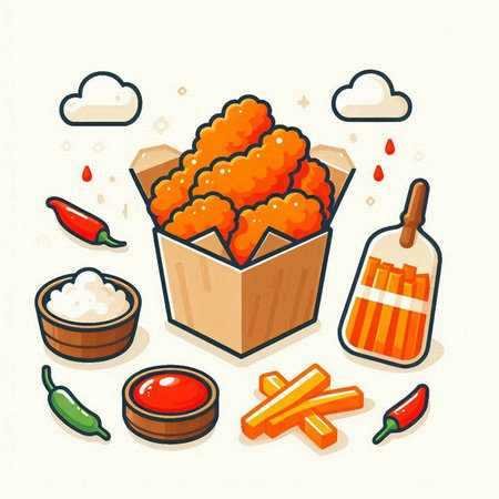 Illustration of japanese food in a box on white backgroundのイラスト素材