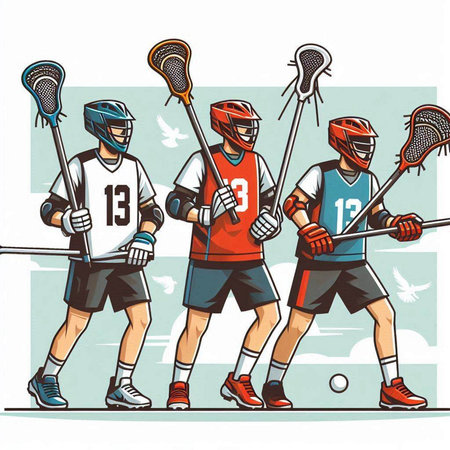 Lacrosse players. Vector illustration of a group of lacrosse players.のイラスト素材
