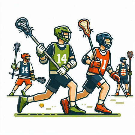 Lacrosse players action cartoon sport graphic vector. Retro style illustrationのイラスト素材