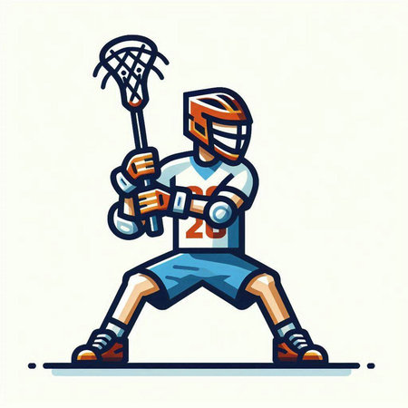 Mascot illustration of a male lacrosse player holding a ball.のイラスト素材