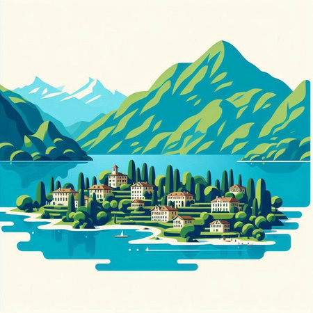 Landscape of Lake Lucerne, Switzerland. Vector illustration.のイラスト素材