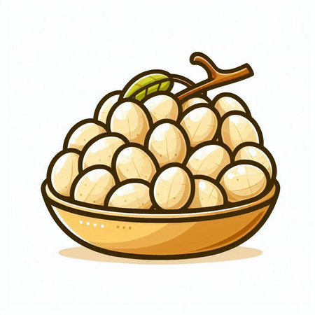 Illustration of longan in a bowl isolated on white background.のイラスト素材