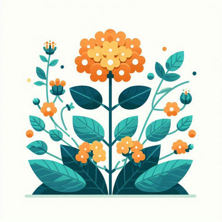 Flower composition with colorful flowers and leaves. Flat vector illustration.のイラスト素材