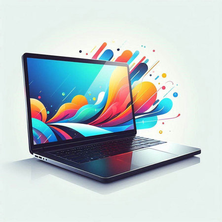 Laptop with colorful abstract background. Vector illustration. Eps 10.のイラスト素材
