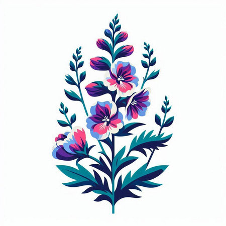 Vector illustration of a bouquet of flowers in blue and pink colorsのイラスト素材