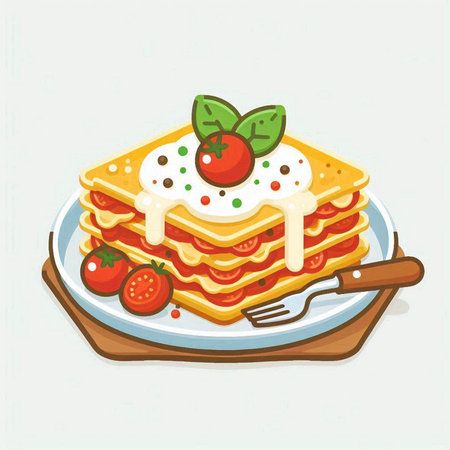 Pancakes with cream and sour cream on a plate. Vector illustration.のイラスト素材