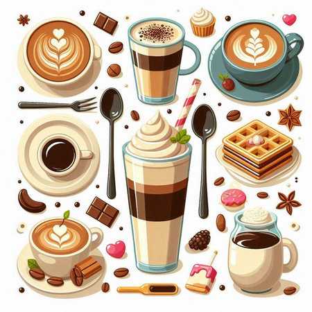 Coffee cup set. Cartoon style vector illustration. Coffee icons.のイラスト素材
