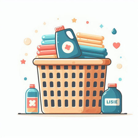 Basket with laundry products. Vector illustration in flat cartoon style.のイラスト素材