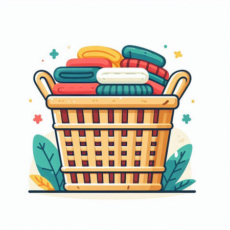 Basket with clothes. Colorful vector illustration in cartoon style.のイラスト素材