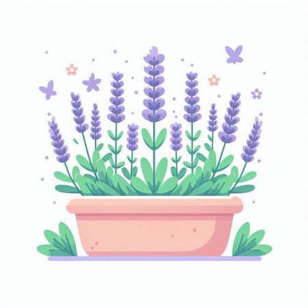 Flowerpot with lavender. Vector illustration in flat style.のイラスト素材