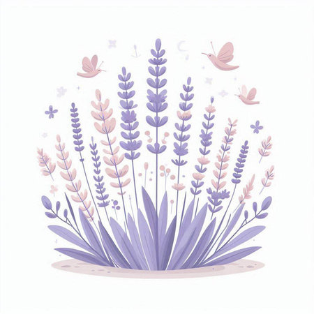 Beautiful lavender flowers. Vector illustration in a flat style.のイラスト素材