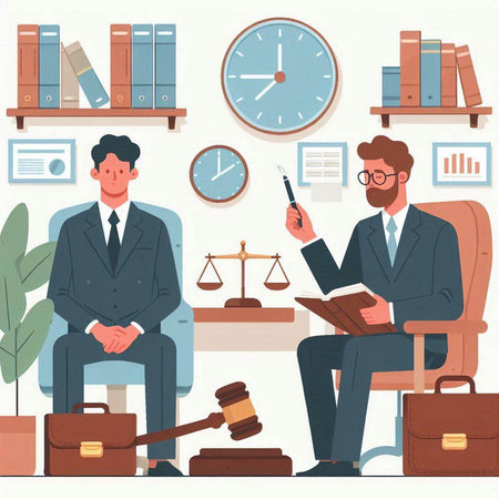 Lawyer and client in office. Lawyer concept. Flat vector illustrationのイラスト素材