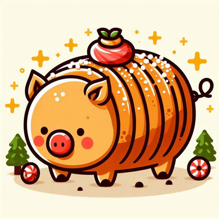 Cute cartoon pig with Christmas tree. Vector illustration of a cute pig.のイラスト素材