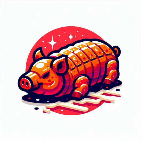Illustration of a stylized pig with a red circle on the backgroundのイラスト素材