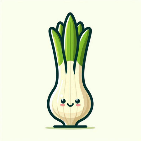 Funny cartoon onion vegetable character. Vector illustration isolated on white background.のイラスト素材
