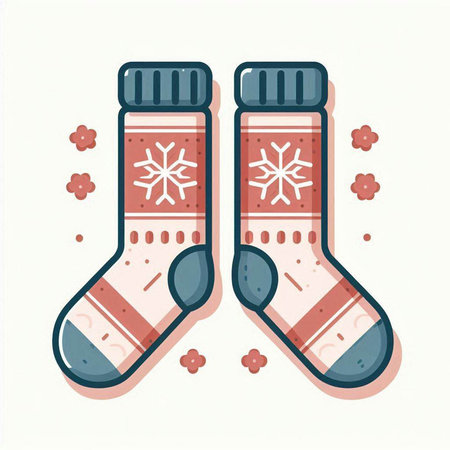 Vector illustration of Christmas socks with snowflakes. Flat style.のイラスト素材