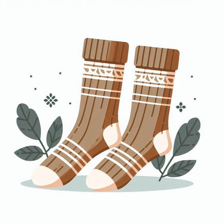 Vector illustration of a pair of socks with leaves on white background.のイラスト素材
