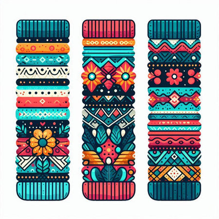 Colorful ethnic banners collection. Hand drawn vector illustration for your designのイラスト素材