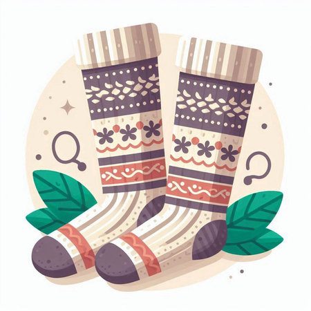 Pair of socks with ornament. Vector illustration in flat style.のイラスト素材
