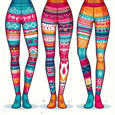 Beautiful female legs with colorful ethnic ornaments. Vector illustration.のイラスト素材