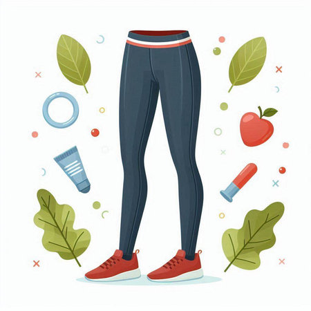 Fitness and sport concept. Vector illustration of sporty man in sneakers and pants.のイラスト素材