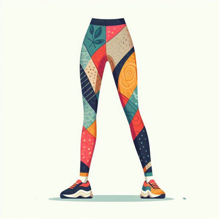 Fashion illustration of colorful leggings with geometric pattern. Vector illustration.のイラスト素材