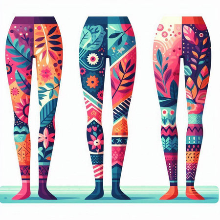 Colorful vector illustration of female legs with different colorful patterns on themのイラスト素材