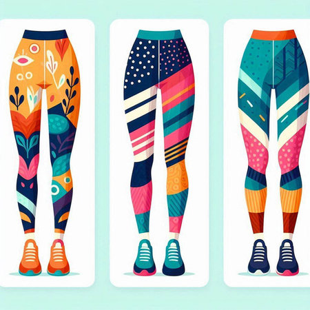 Set of colorful sport leggings for women. Vector illustration.のイラスト素材