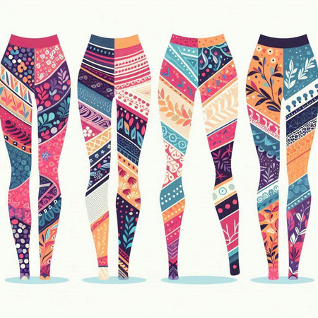 Set of colorful leggings with ethnic ornament. Vector illustration.のイラスト素材
