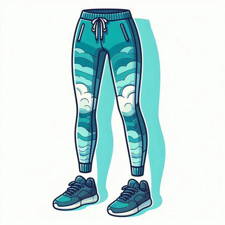 Illustration of women's sports leggings and sneakers on a white backgroundのイラスト素材