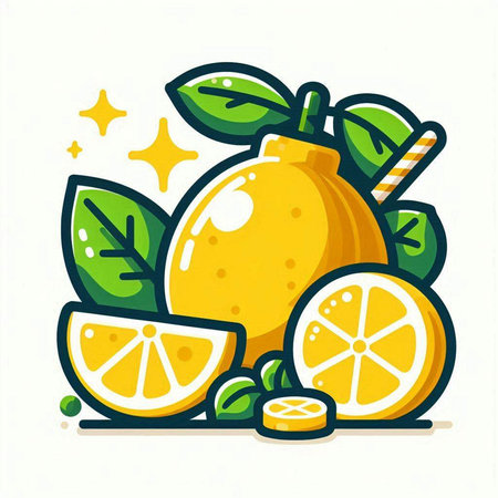 Lemon fruit vector illustration isolated on white background. Lemonade flat icon.のイラスト素材
